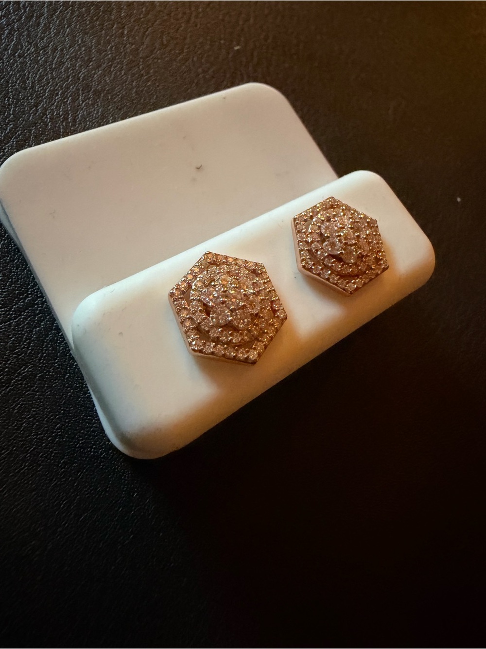 Moissanite NWT Hexagon Pave Stud Earrings - Rose Gold Tone - Picture 2 of 3